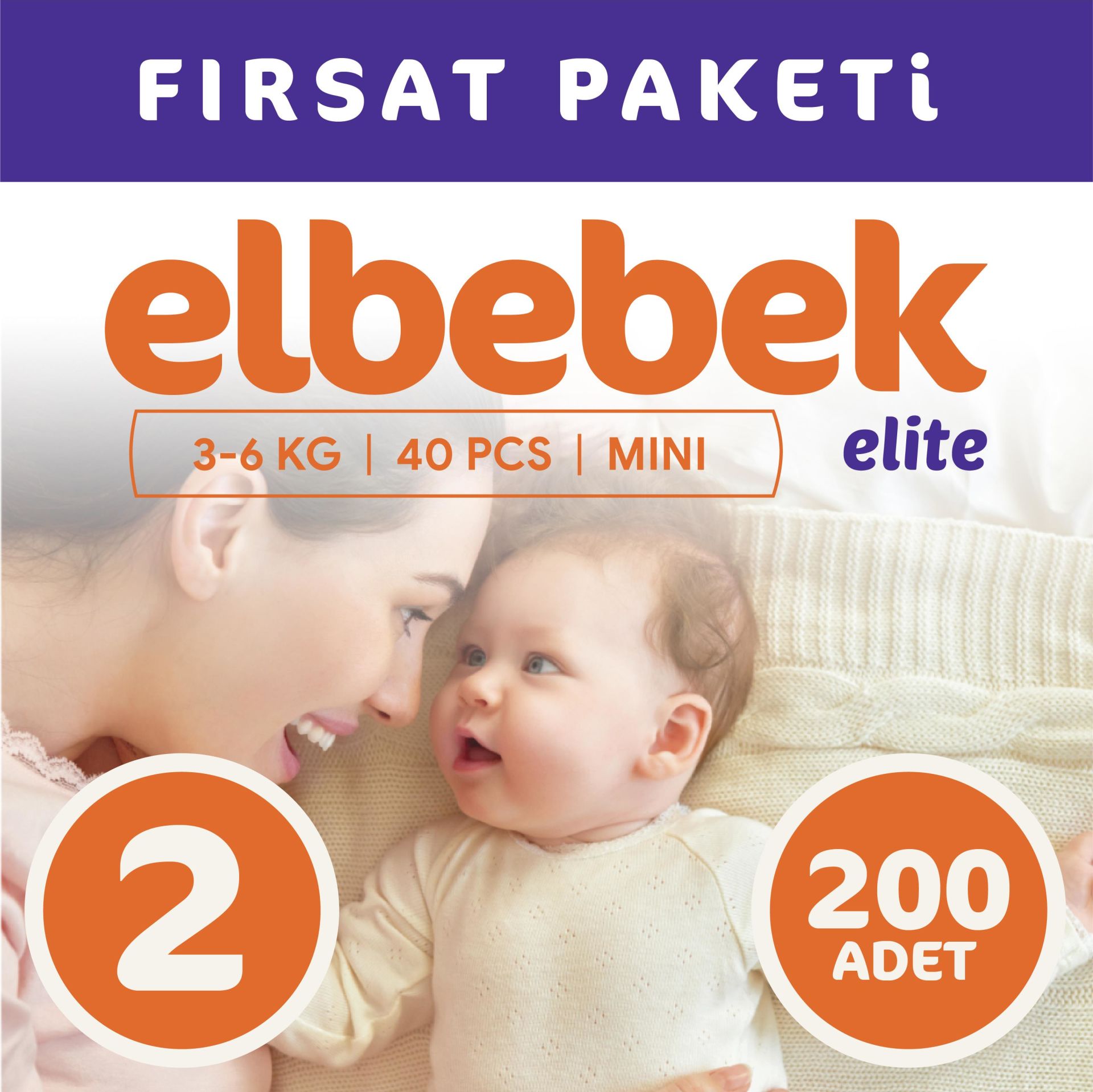 ELBEBEK ELİTE BEBEK BEZİ 2 NUMARA MİNİ 200 ADET