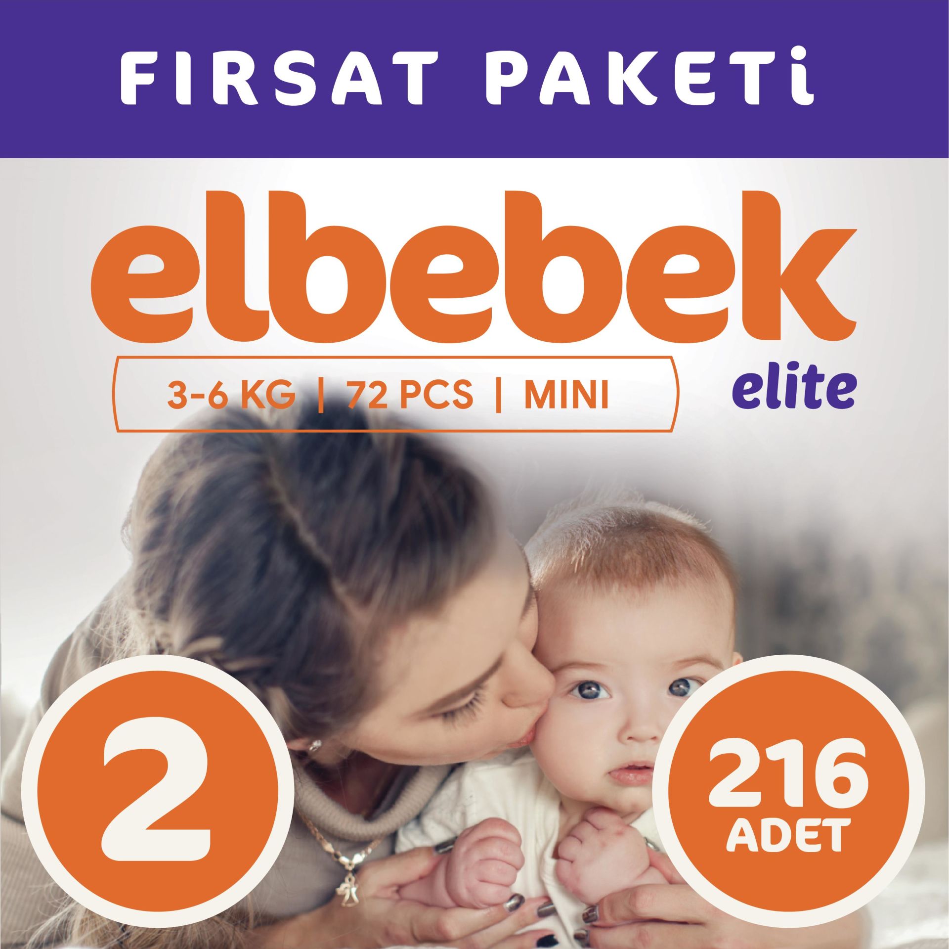 ELBEBEK ELİTE BEBEK BEZİ 2 NUMARA MİNİ 216 ADET