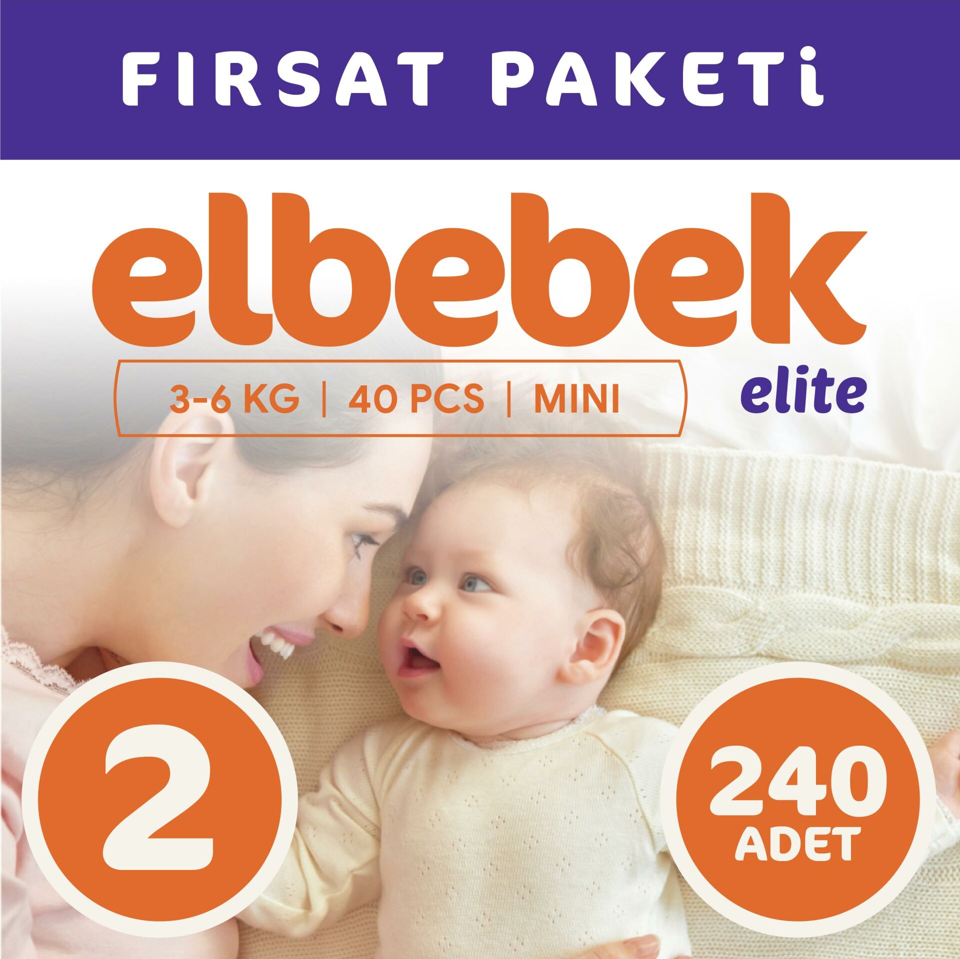 ELBEBEK ELİTE BEBEK BEZİ 2 NUMARA MİNİ 240 ADET
