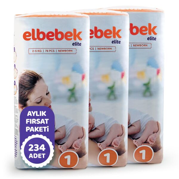 ELBEBEK ELİTE BEBEK BEZİ 1 NUMARA YENİDOĞAN 234 ADET