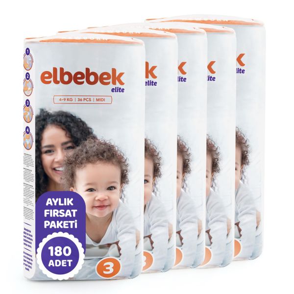 ELBEBEK ELİTE BEBEK BEZİ 3 NUMARA MİDİ 180 ADET
