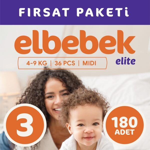 ELBEBEK ELİTE BEBEK BEZİ 3 NUMARA MİDİ 180 ADET