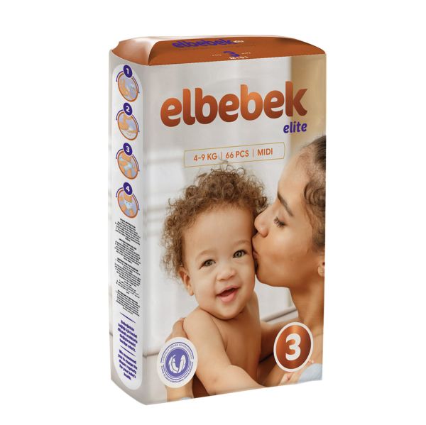 ELBEBEK ELİTE BEBEK BEZİ 3 NUMARA MİDİ 66 ADET