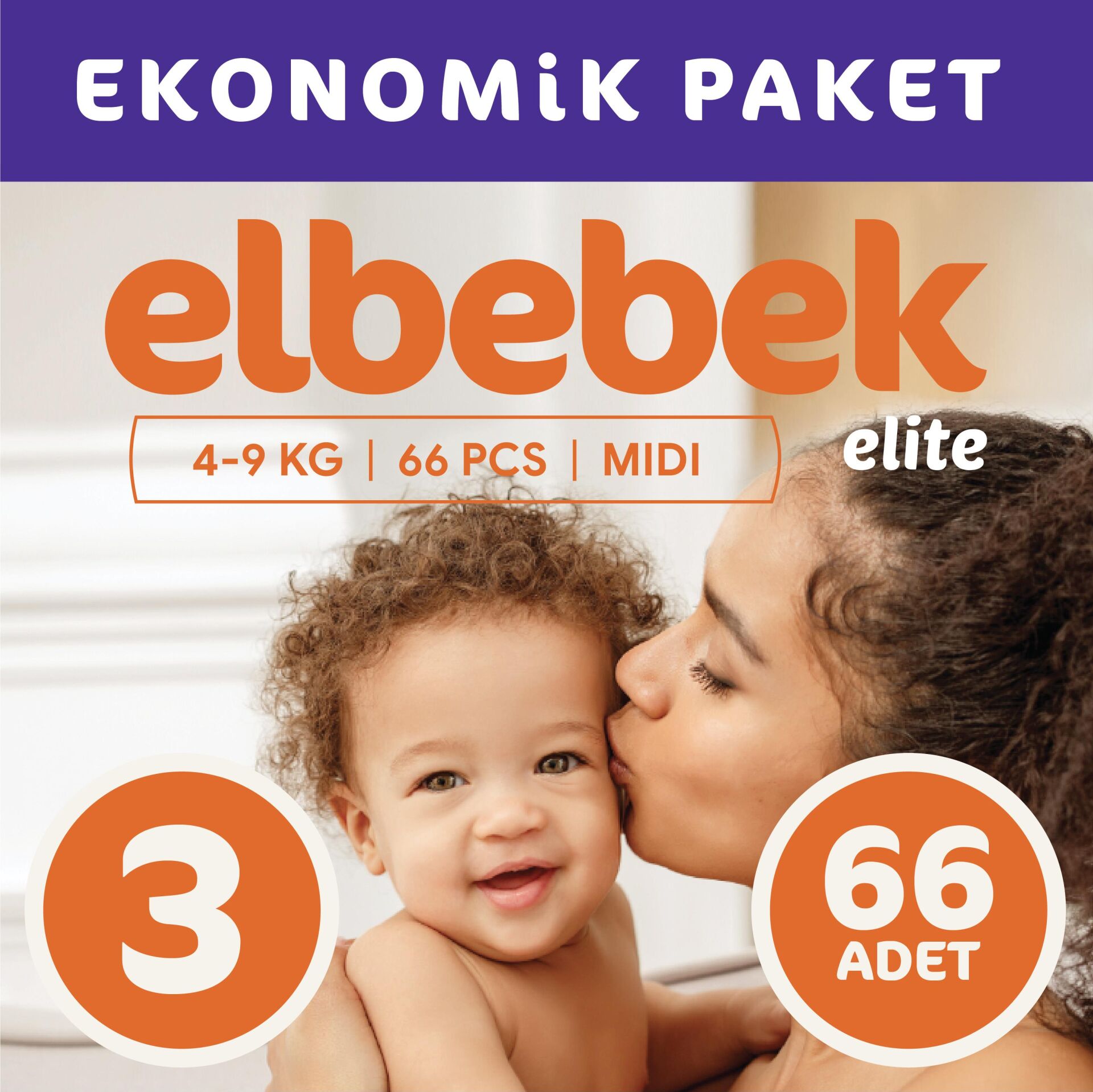 ELBEBEK ELİTE BEBEK BEZİ 3 NUMARA MİDİ 66 ADET