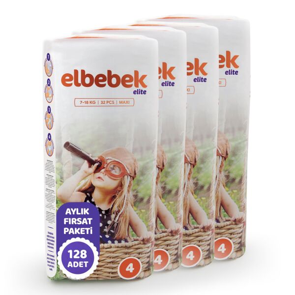 ELBEBEK ELİTE BEBEK BEZİ 4 NUMARA MAXI 128 ADET