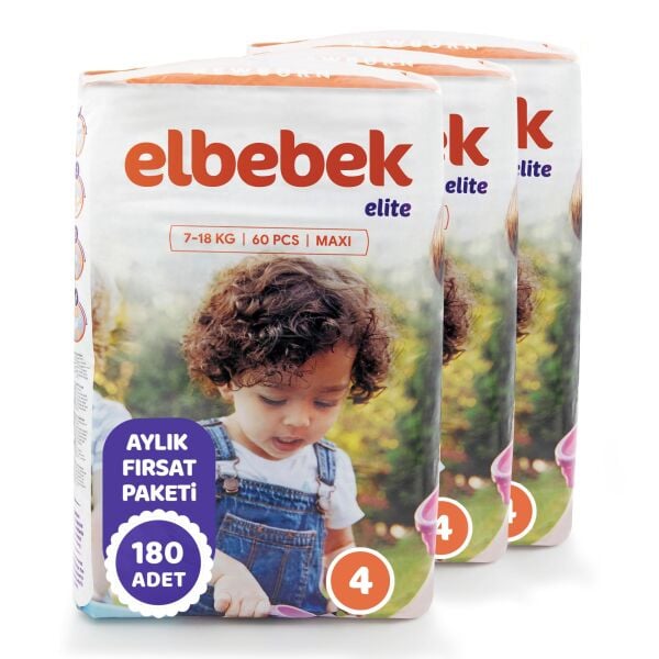 ELBEBEK ELİTE BEBEK BEZİ 4 NUMARA MAXI 180 ADET