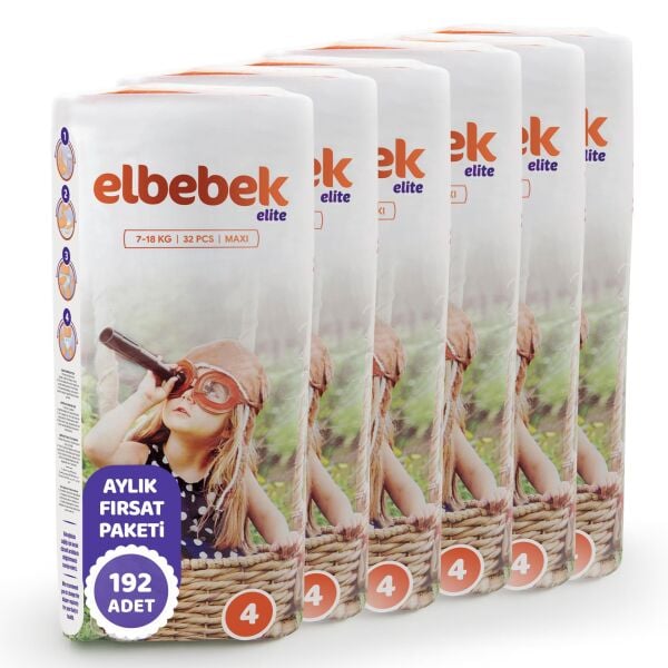 ELBEBEK ELİTE BEBEK BEZİ 4 NUMARA MAXİ 192 ADET
